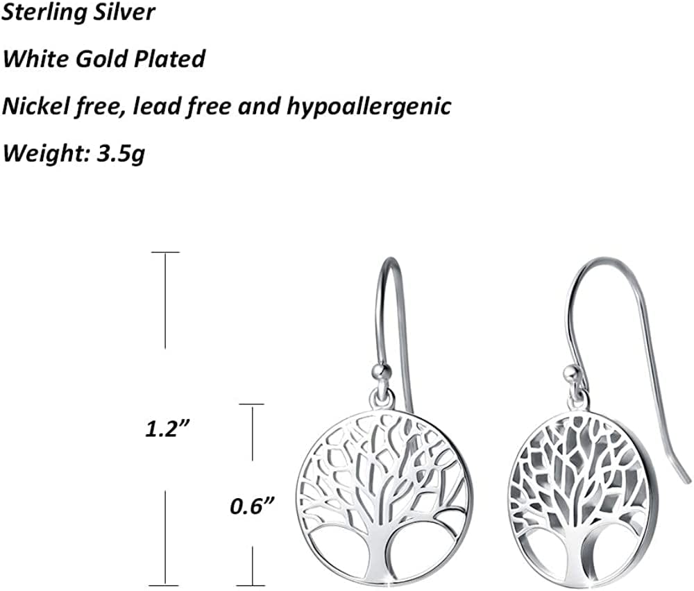 Agvana Sterling Silver Tree of Life Earrings Christmas Gifts for Women Family Tree Dangle Drop Earrings Anniversary Jewelry Birthday Gifts for Women Girls Lady Wife Lover Grandma Her, Diameter 0.6” Apparel & Accessories > Jewelry > Earrings AGVANA