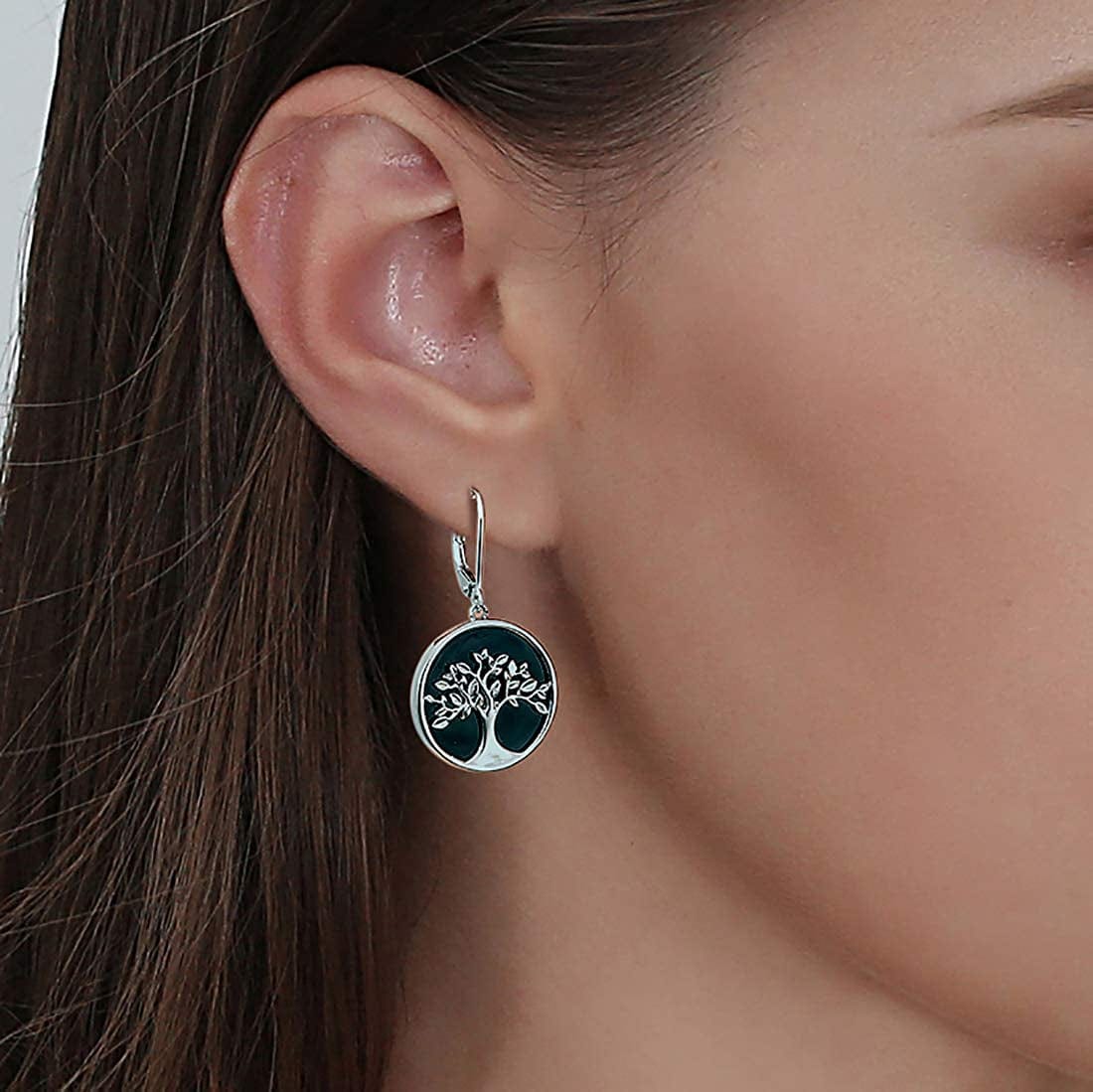 Agvana Tree of Life Necklace Earrings Christmas Gifts for Women Sterling Silver Genuine Black Onyx CZ Family Tree Jewelry Anniversary Birthday Gifts for Women Girls Mom Lady Grandma Wife Yourself Apparel & Accessories > Jewelry > Earrings AGVANA