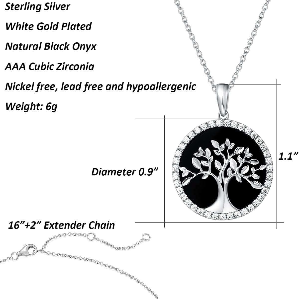 Agvana Tree of Life Necklace Earrings Christmas Gifts for Women Sterling Silver Genuine Black Onyx CZ Family Tree Jewelry Anniversary Birthday Gifts for Women Girls Mom Lady Grandma Wife Yourself