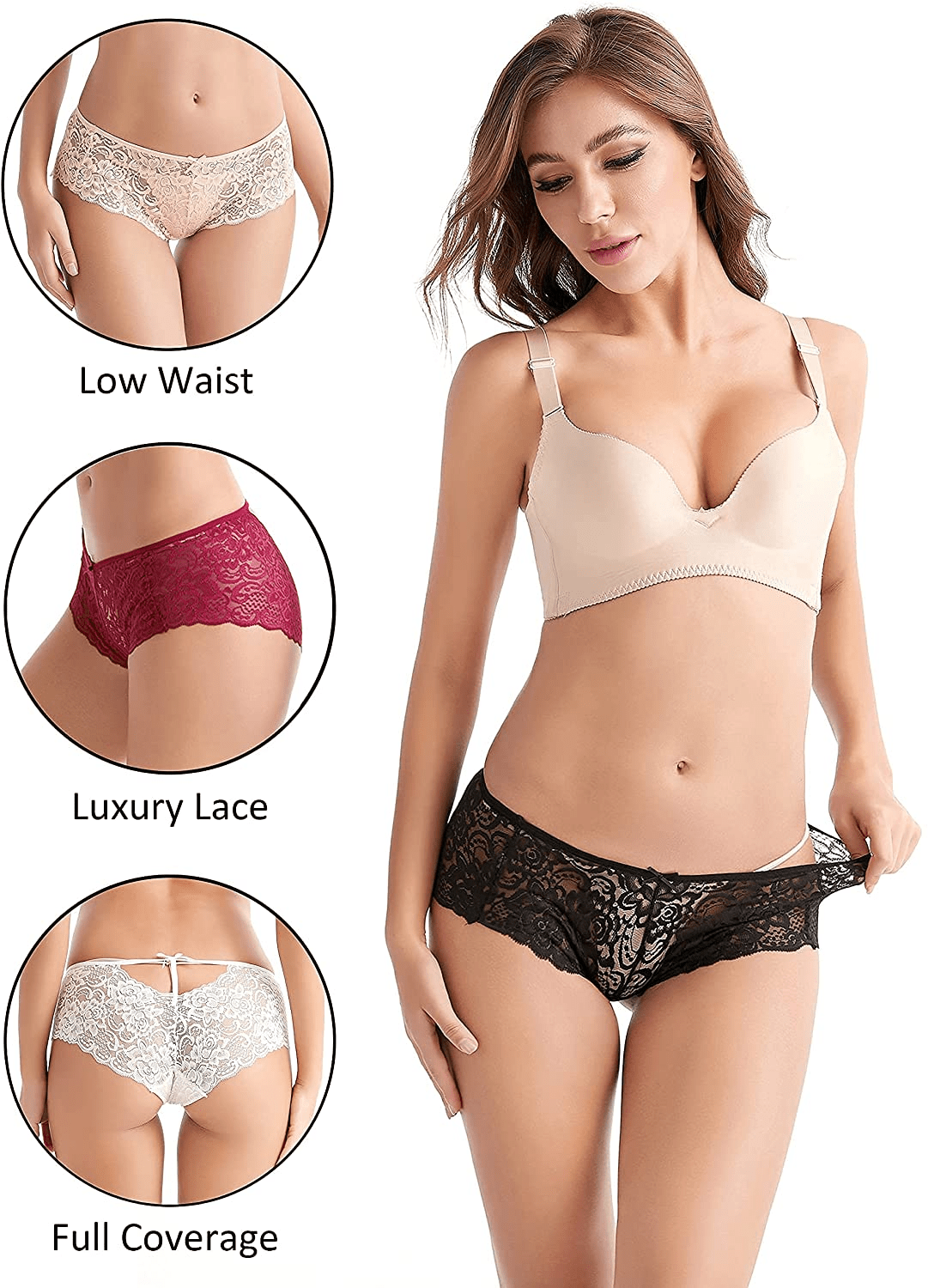 AIDI GOOSE Women'S 5-Pack Lace Underwear Low Waist Bikini Panties Stretch Hipster Brief Apparel & Accessories > Clothing > Underwear & Socks > Underwear AIDI GOOSE