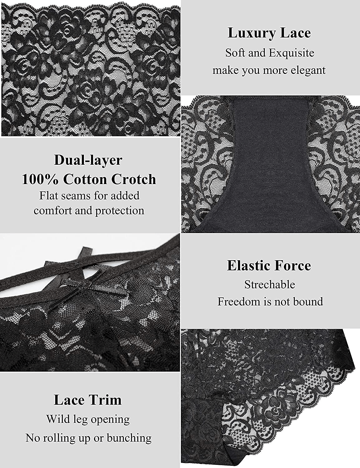 AIDI GOOSE Women'S 5-Pack Lace Underwear Low Waist Bikini Panties Stretch Hipster Brief Apparel & Accessories > Clothing > Underwear & Socks > Underwear AIDI GOOSE