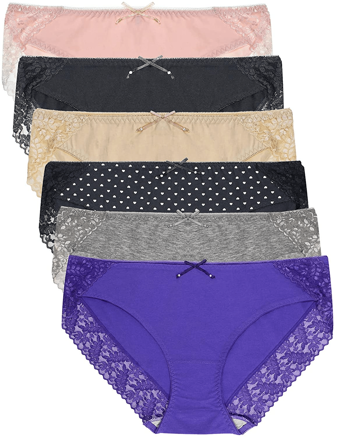AIDI GOOSE Women'S 5-Pack Lace Underwear Low Waist Bikini Panties Stretch Hipster Brief Apparel & Accessories > Clothing > Underwear & Socks > Underwear AIDI GOOSE #3(pink/Gray/Black/Coplexion/Purple/Dots) Medium