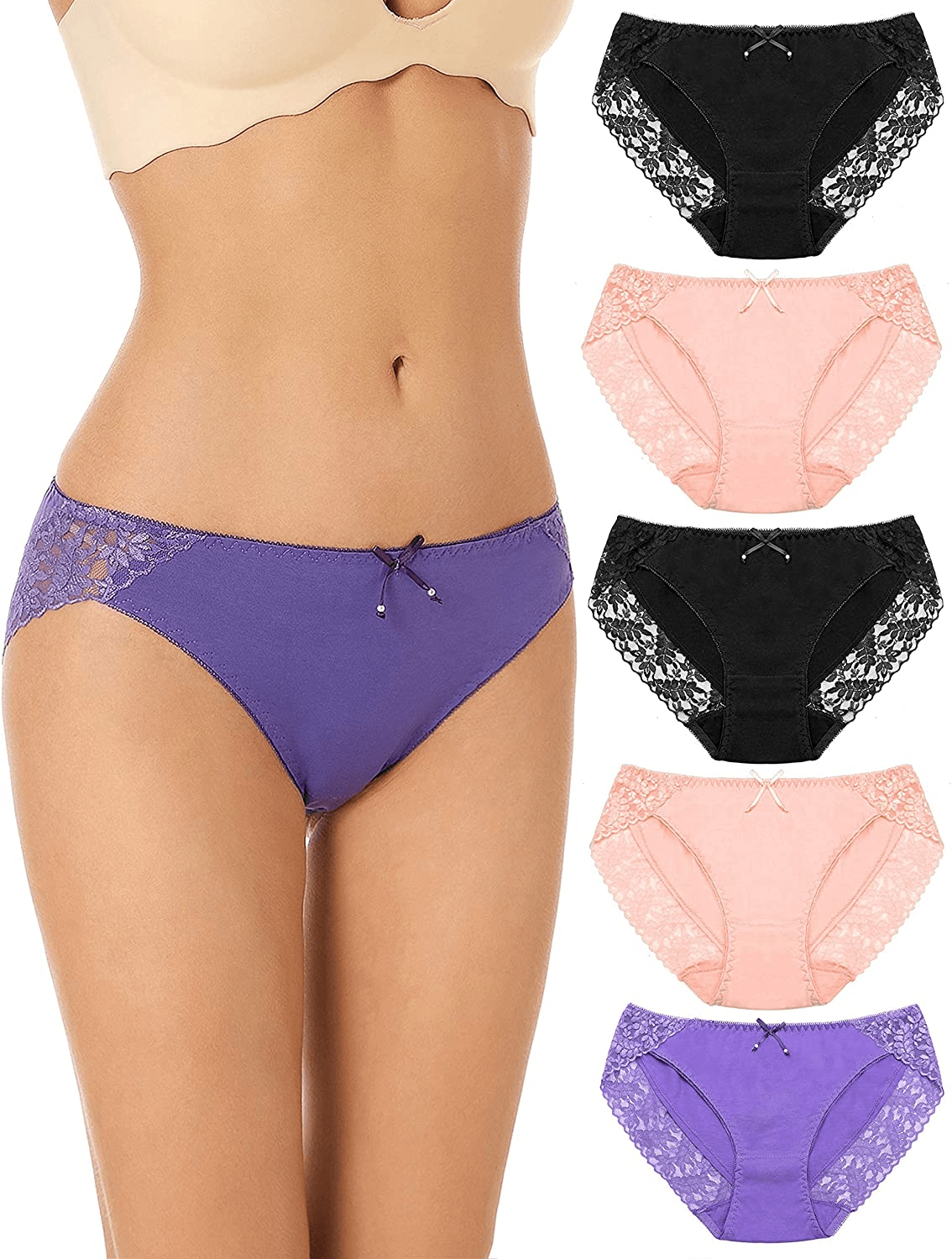 AIDI GOOSE Women'S 5-Pack Lace Underwear Low Waist Bikini Panties Stretch Hipster Brief Apparel & Accessories > Clothing > Underwear & Socks > Underwear AIDI GOOSE