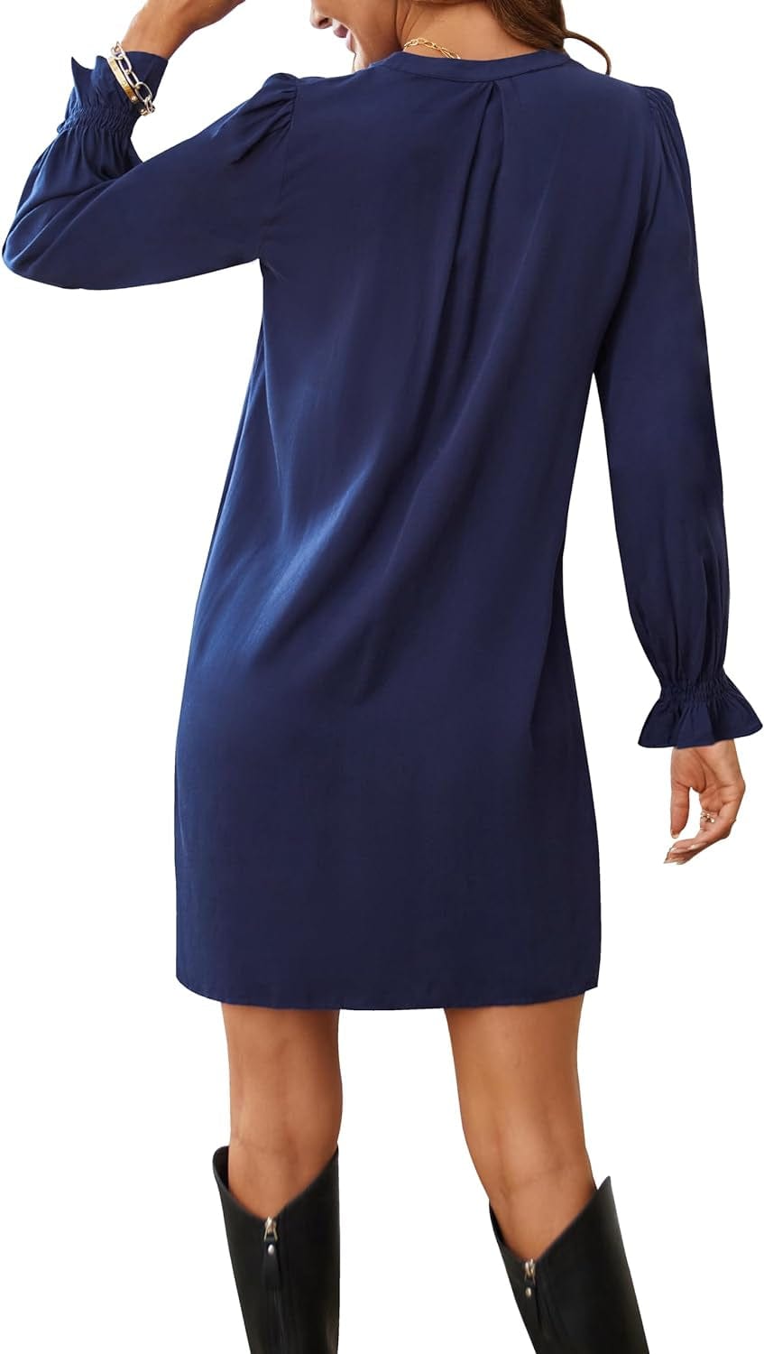 Ailsi Womens Fall Casual Shift Dress Long Sleeve V Neck Tunic Dresses for Women 2023 Trendy