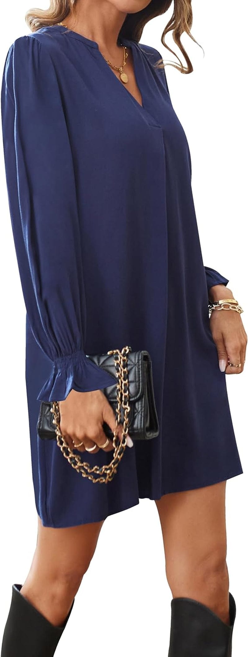 Ailsi Womens Fall Casual Shift Dress Long Sleeve V Neck Tunic Dresses for Women 2023 Trendy
