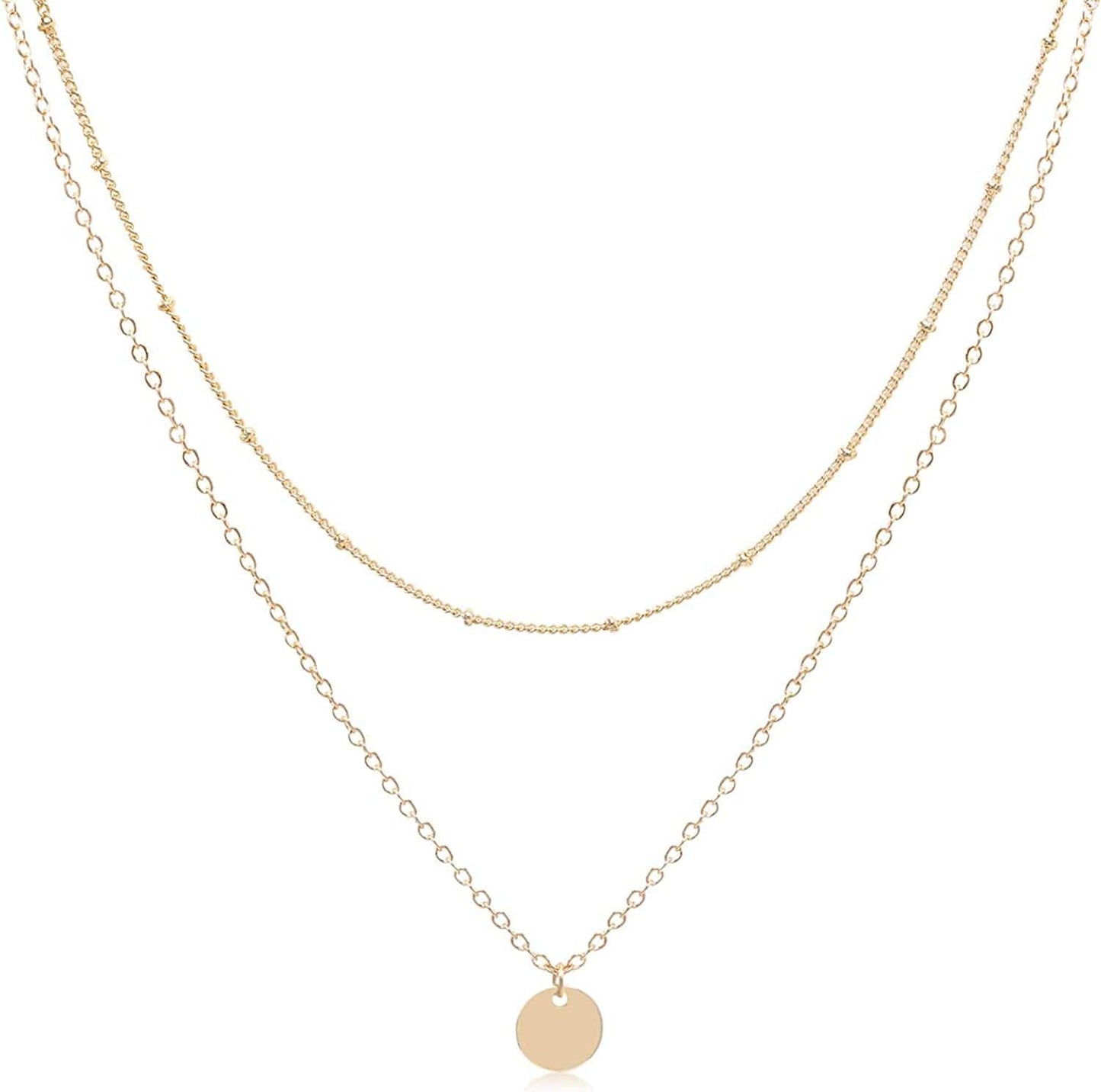 Aisansty Dainty Layered Choker Necklaces Handmade Coin Tube Star Pearl Pendant Multilayer Adjustable Layering Chain Gold Plated Necklaces Set for Women Girls Gold-Coin necklace