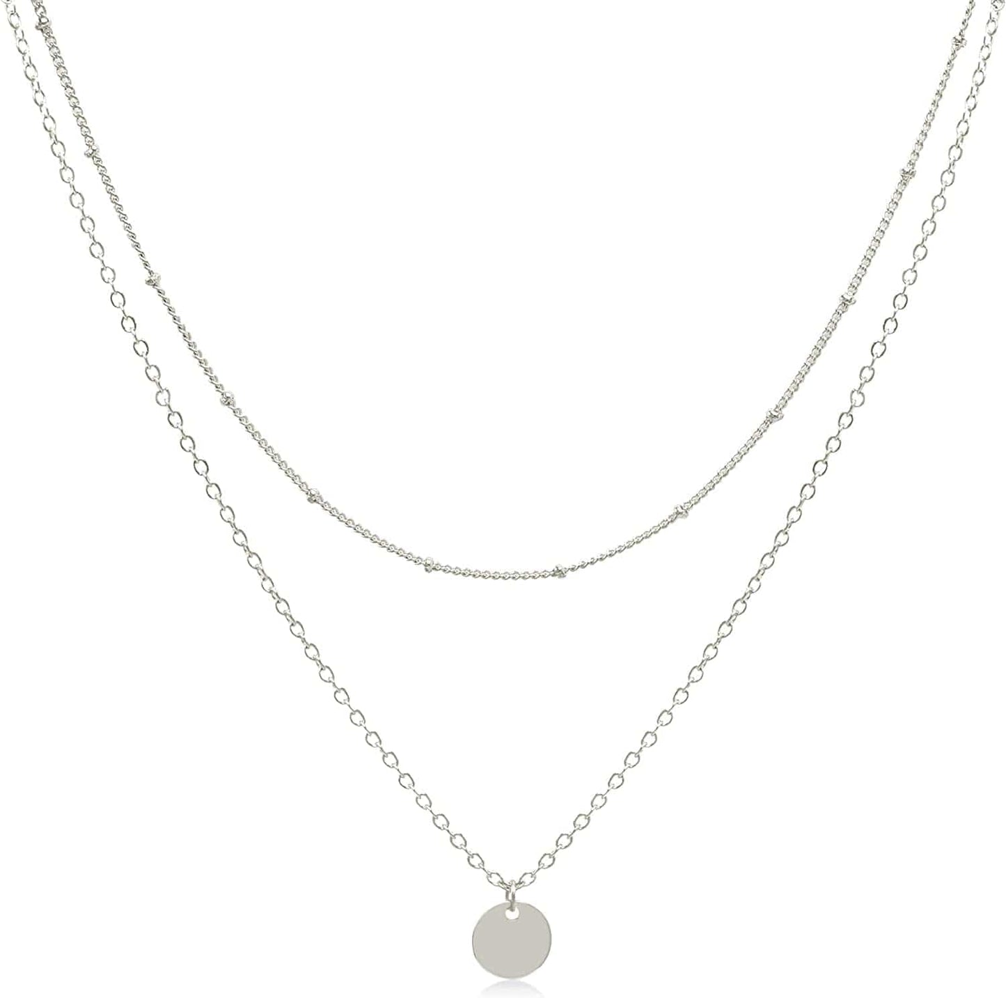 Aisansty Dainty Layered Choker Necklaces Handmade Coin Tube Star Pearl Pendant Multilayer Adjustable Layering Chain Gold Plated Necklaces Set for Women Girls Silver-Coin necklace