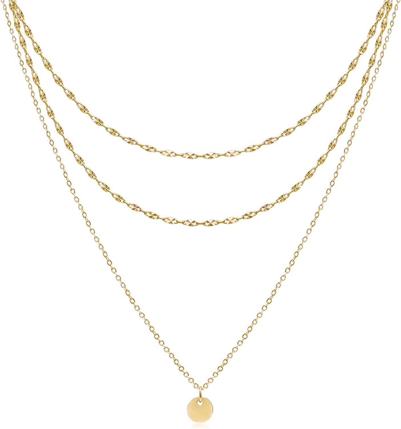 Aisansty Dainty Layered Choker Necklaces Handmade Coin Tube Star Pearl Pendant Multilayer Adjustable Layering Chain Gold Plated Necklaces Set for Women Girls Bar Chain&Coin