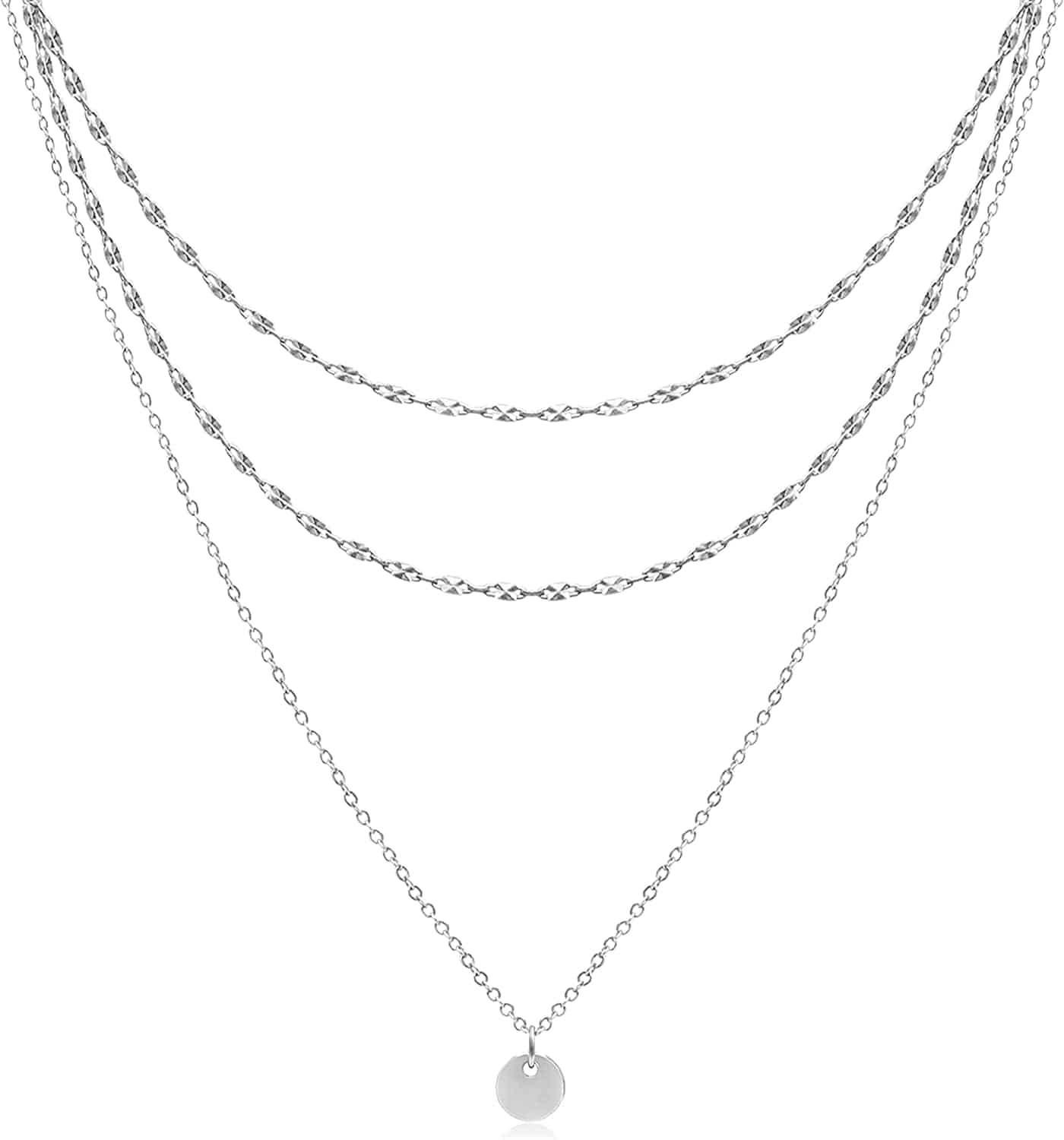 Aisansty Dainty Layered Choker Necklaces Handmade Coin Tube Star Pearl Pendant Multilayer Adjustable Layering Chain Gold Plated Necklaces Set for Women Girls Silver Bar Chain&Coin