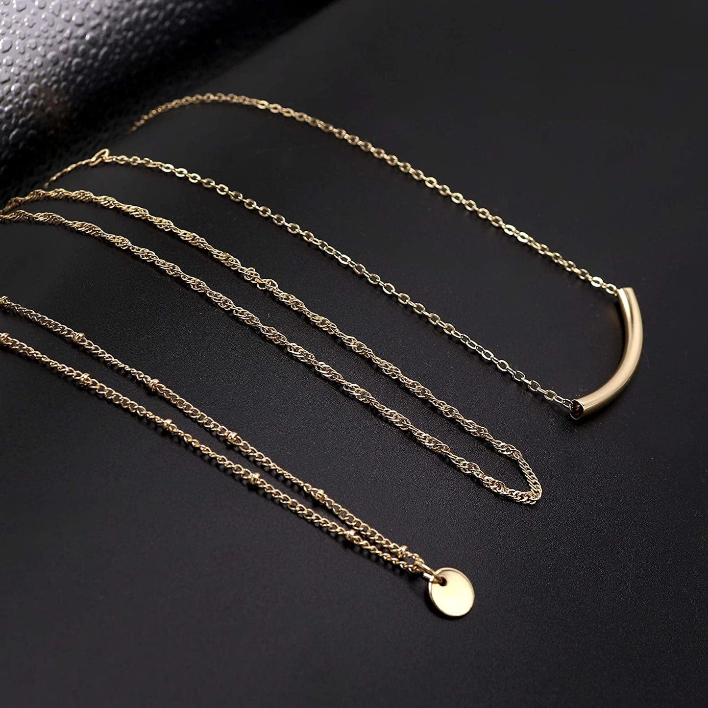 Aisansty Dainty Layered Choker Necklaces Handmade Coin Tube Star Pearl Pendant Multilayer Adjustable Layering Chain Gold Plated Necklaces Set for Women Girls