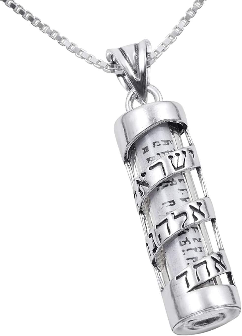 Ajdesign Mezuzah Necklace Pendant Spiral Shema Yisrael and Scroll in 925 Sterling Silver 18 Inches Chain