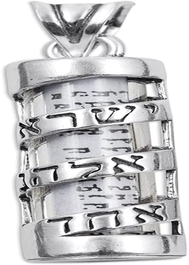 Ajdesign Mezuzah Necklace Pendant Spiral Shema Yisrael and Scroll in 925 Sterling Silver Pendant Only - No Chain