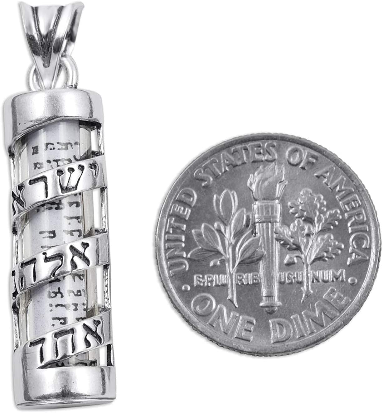Ajdesign Mezuzah Necklace Pendant Spiral Shema Yisrael and Scroll in 925 Sterling Silver