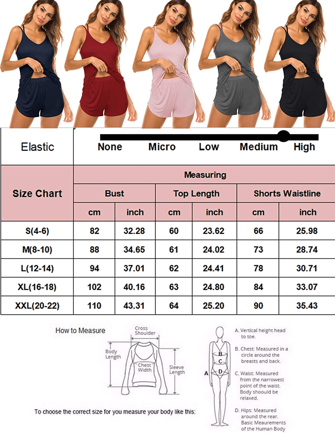 AKEWEI Women Pajamas Set V-Neck Cami and Short Pjs Set Lounge Wear Sleepwear Sets Apparel & Accessories > Clothing > Sleepwear & Loungewear Kylie Max
