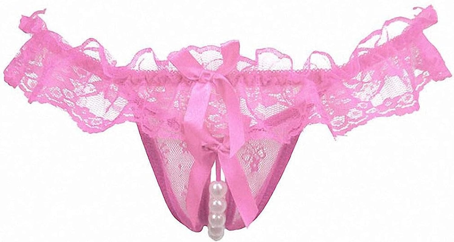 Akovichfarh Women Pearl Lace Bowknot Beads Lace Panties Erotic Thong Lingerie Underwear Pk / Large-X-Large