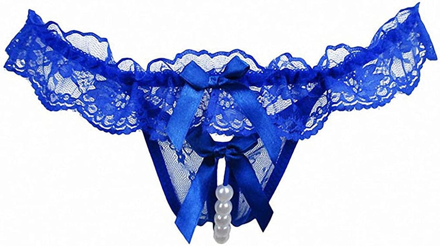 Akovichfarh Women Pearl Lace Bowknot Beads Lace Panties Erotic Thong Lingerie Underwear Bu / Large-X-Large