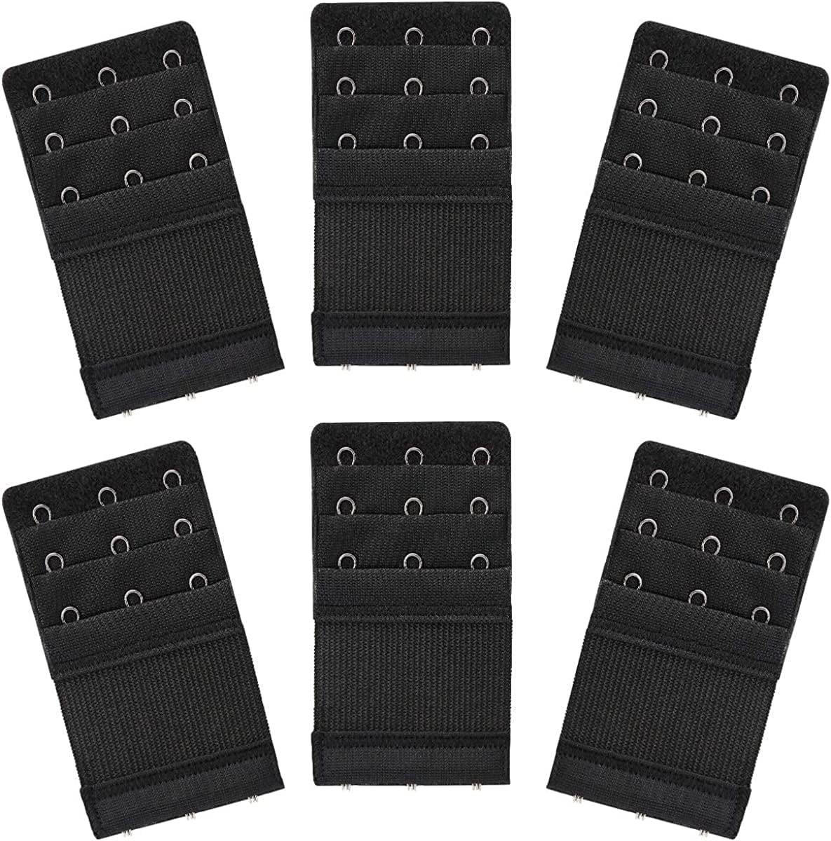 Akstore 6 Pieces Women'S Soft Comfortable Elastic Bra Extenders Bra Extension Strap 3 Hook 3 Row Lady'S Bra Extender Bra Band Black