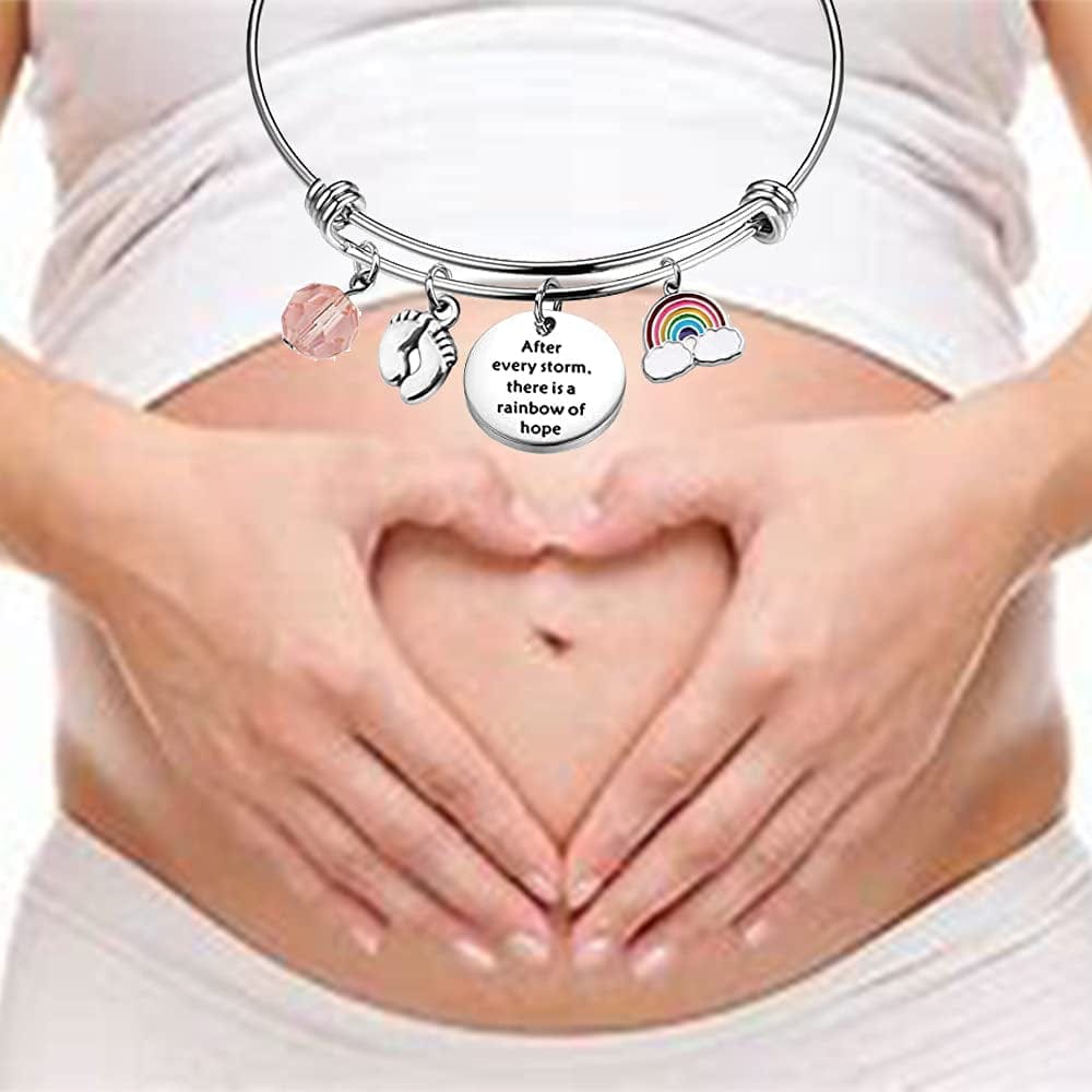 AKTAP Mommy of Rainbow Baby Gift Pregnancy Bracelet after Every Storm There Is a Rainbow of Hope Feet Charm Bracelet Baby Loss Mom Miscarriage Jewelry Apparel & Accessories > Jewelry > Bracelets AKTAP