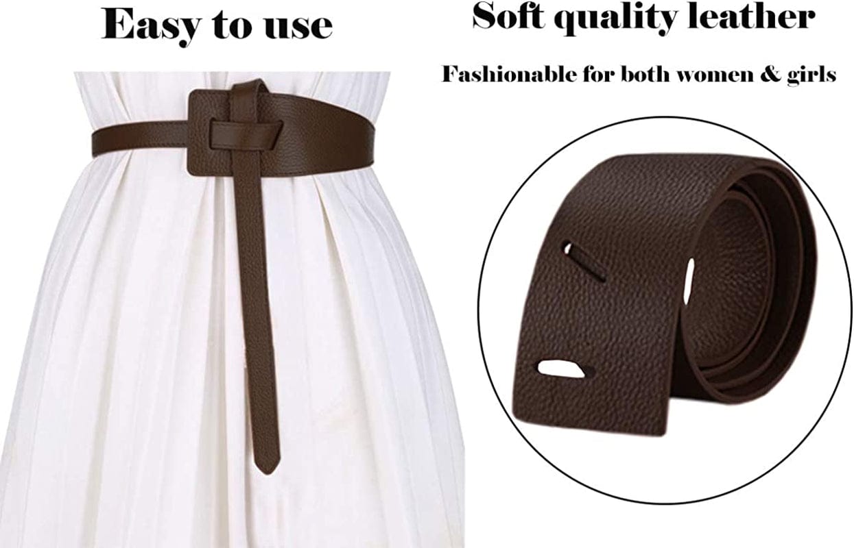 ALAIX Women'S Leather Belt Dress Belt for Jeans Jumpsuit Coat Fashion Tie a Knot Genuine Leather Waist Belt Apparel & Accessories > Clothing Accessories > Belts ALAIX