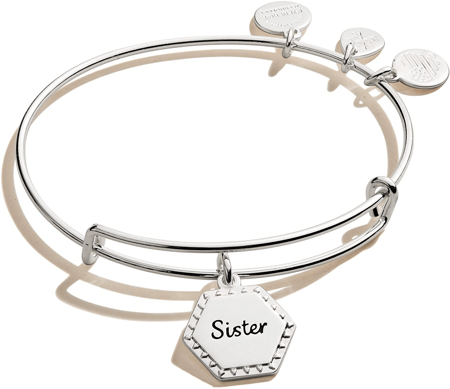 Alex and Ani Because I Love You Expandable Wire Bangle Bracelet for Women, Meaningful Charms, 2 to 3.5 in Arts & Entertainment > Party & Celebration > Gift Giving Alex and Ani Shiny Antique Silver Finish Sister