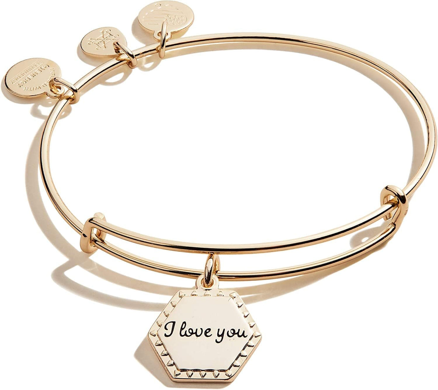 Alex and Ani Because I Love You Expandable Wire Bangle Bracelet for Women, Meaningful Charms, 2 to 3.5 In Apparel & Accessories > Jewelry > Bracelets Alex and Ani Shiny Antique Gold Finish I Love You
