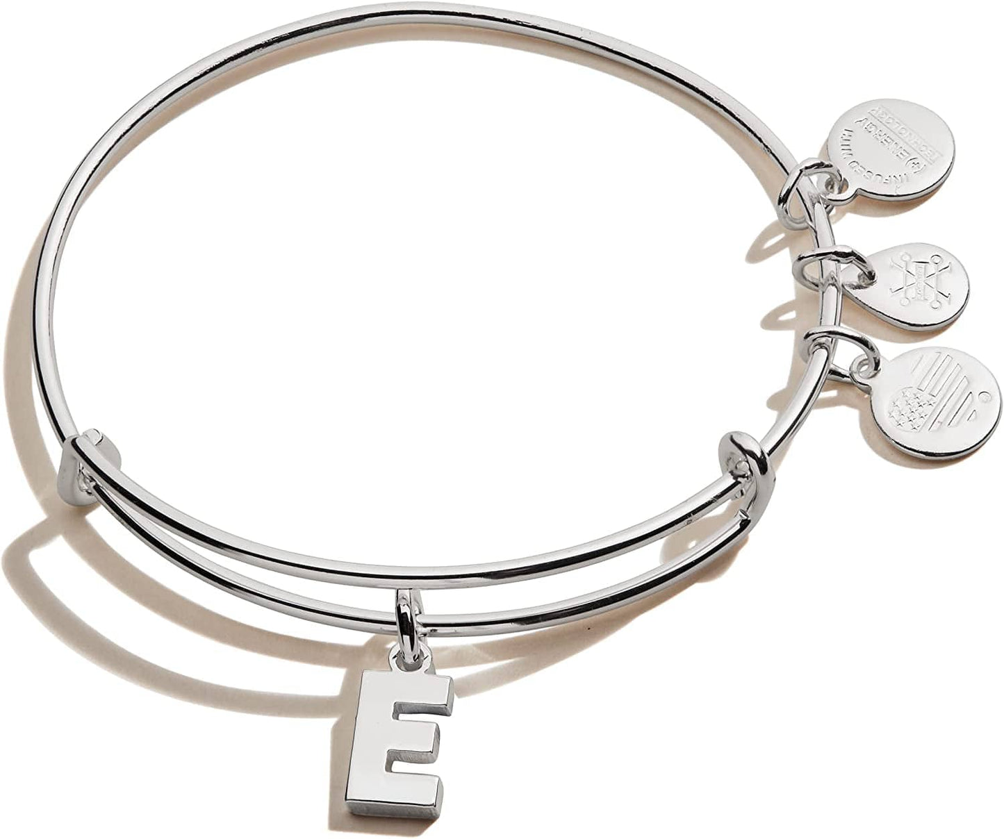 Alex and Ani Expandable Bangle for Women, Initials a to Z Letter Charms, Shiny Finish, 2 to 3.5 In Apparel & Accessories > Jewelry > Bracelets Alex and Ani Shiny Silver Finish Initial E