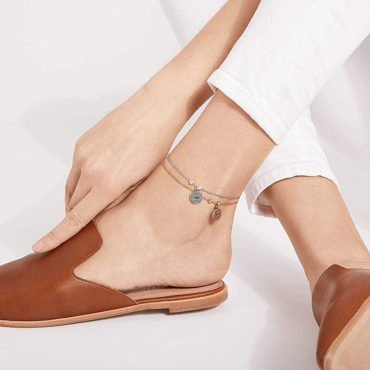 Alex and Ani Path of Symbols Adjustable Anklet for Women, Evil Eye Charm, Rafaelian Finish, 11.5 In Apparel & Accessories > Jewelry > Anklets Alex and Ani