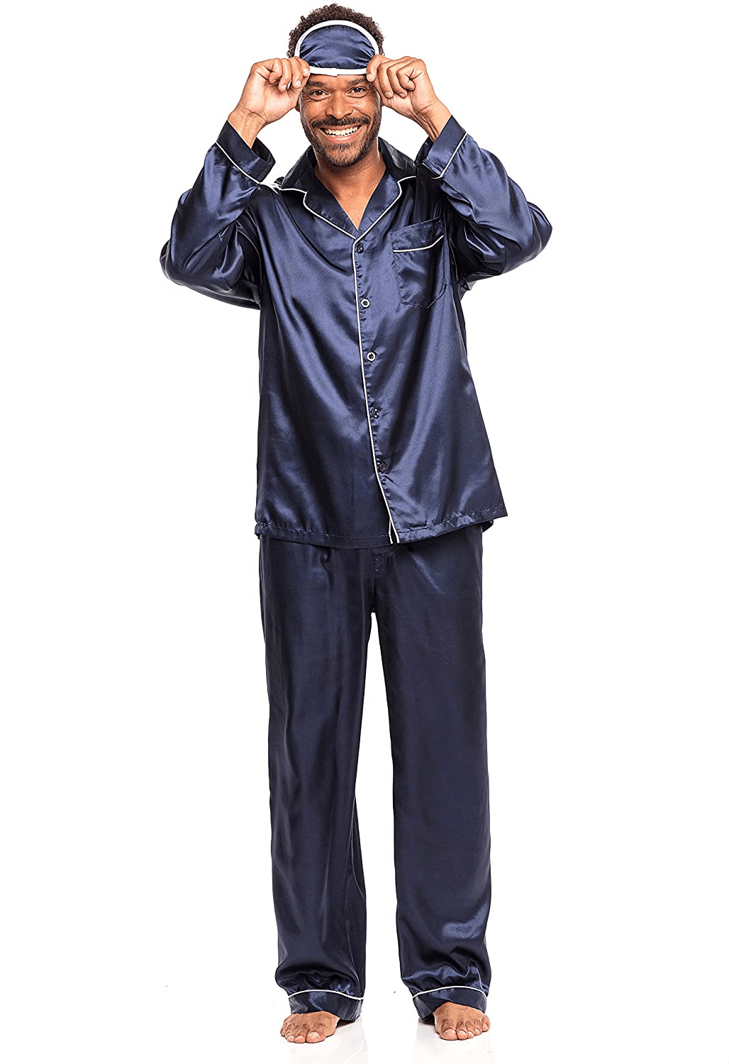 Alexander Del Rossa Men'S Button down Satin Pajama Set with Sleep Mask, Long Silk like Pjs Apparel & Accessories > Clothing > Sleepwear & Loungewear > Pajamas Kylie Max
