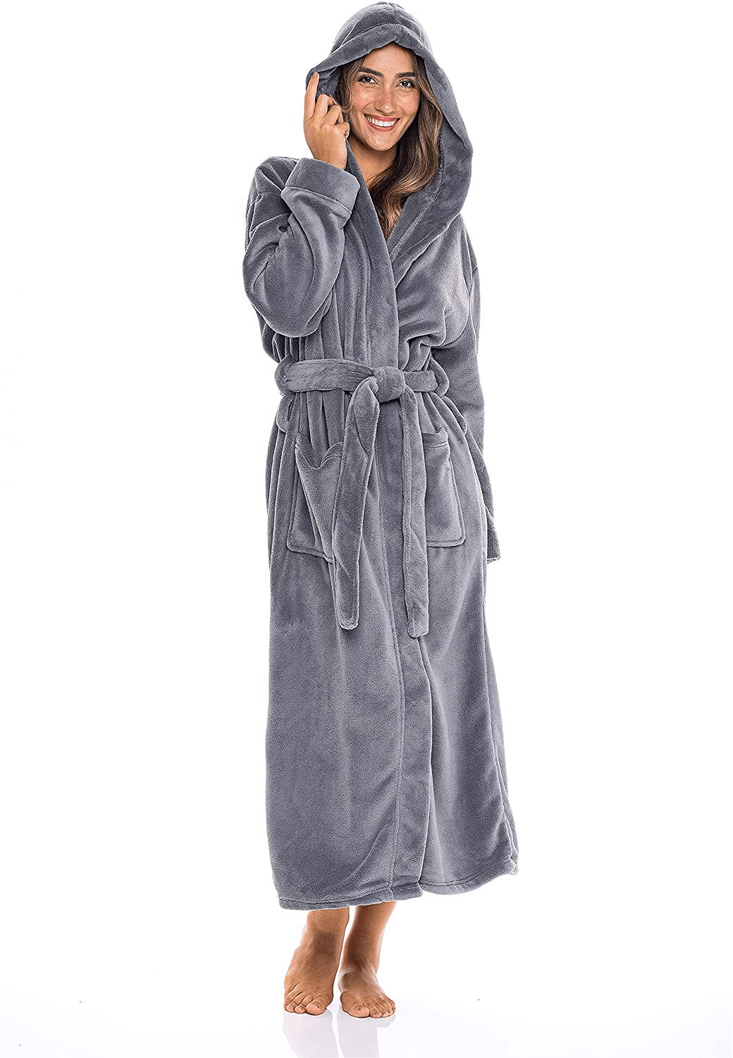 Alexander Del Rossa Women’S Robe, Plush Fleece Hooded Bathrobe with Two Large Front Pockets Apparel & Accessories > Clothing > Sleepwear & Loungewear > Robes Kylie Max
