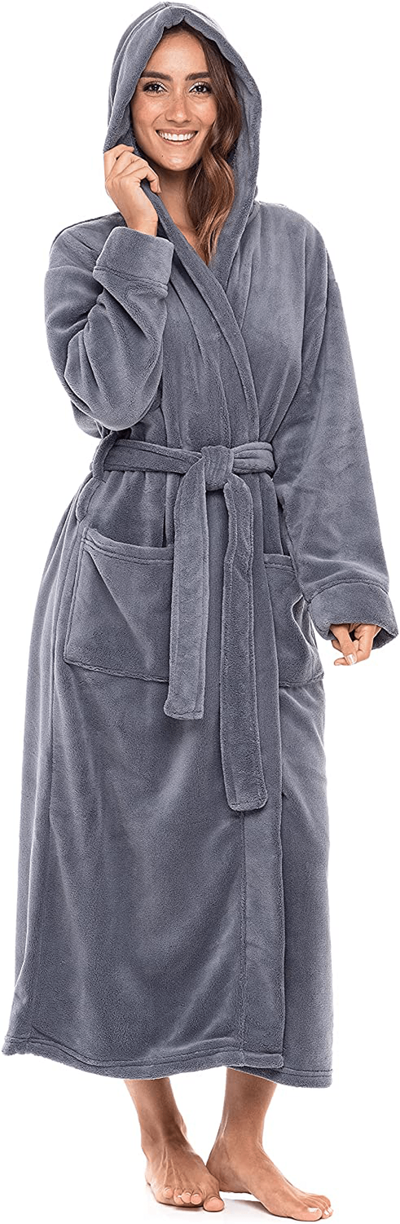 Alexander Del Rossa Women’S Robe, Plush Fleece Hooded Bathrobe with Two Large Front Pockets Apparel & Accessories > Clothing > Sleepwear & Loungewear > Robes Alexander Del Rossa Flint Stone Gray X-Small