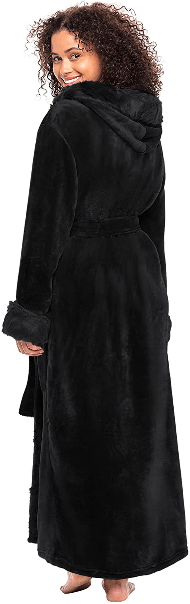Alexander Del Rossa Women'S Warm Fleece Robe with Hood, Long Faux Fur Plush Bathrobe for Winter Apparel & Accessories > Clothing > Sleepwear & Loungewear > Robes Kylie Max