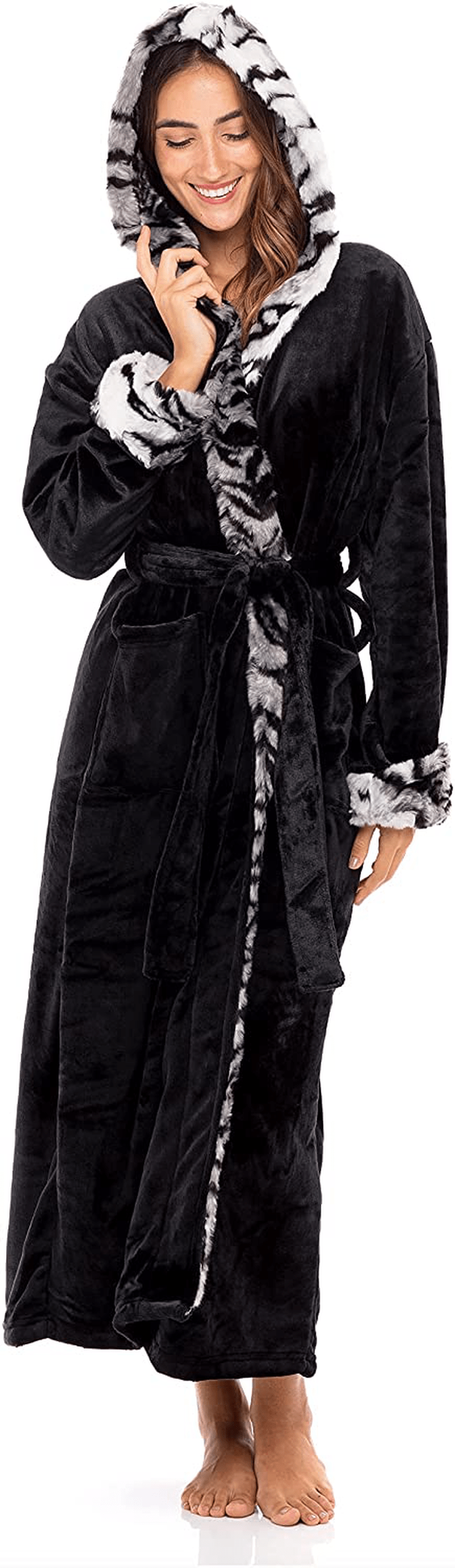 Alexander Del Rossa Women'S Warm Fleece Robe with Hood, Long Faux Fur Plush Bathrobe for Winter Apparel & Accessories > Clothing > Sleepwear & Loungewear > Robes Alexander Del Rossa
