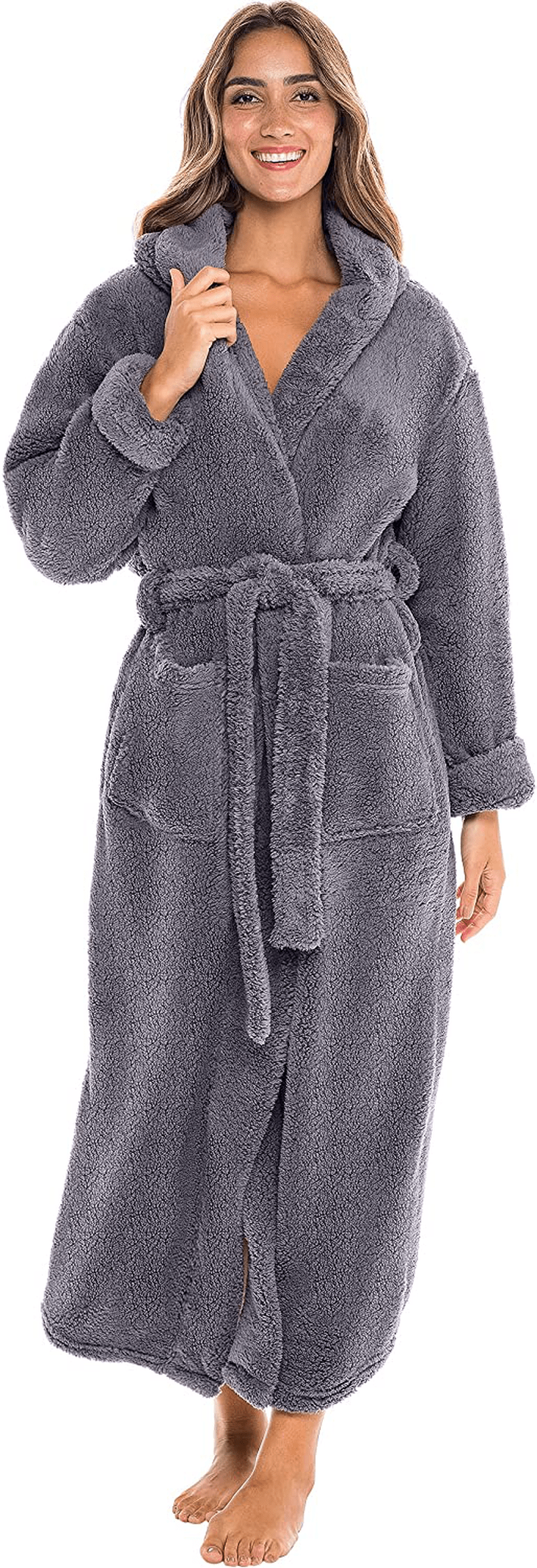 Alexander Del Rossa Women'S Warm Fleece Winter Robe with Hood, Long Plush Bathrobe Apparel & Accessories > Clothing > Sleepwear & Loungewear > Robes Kylie Max