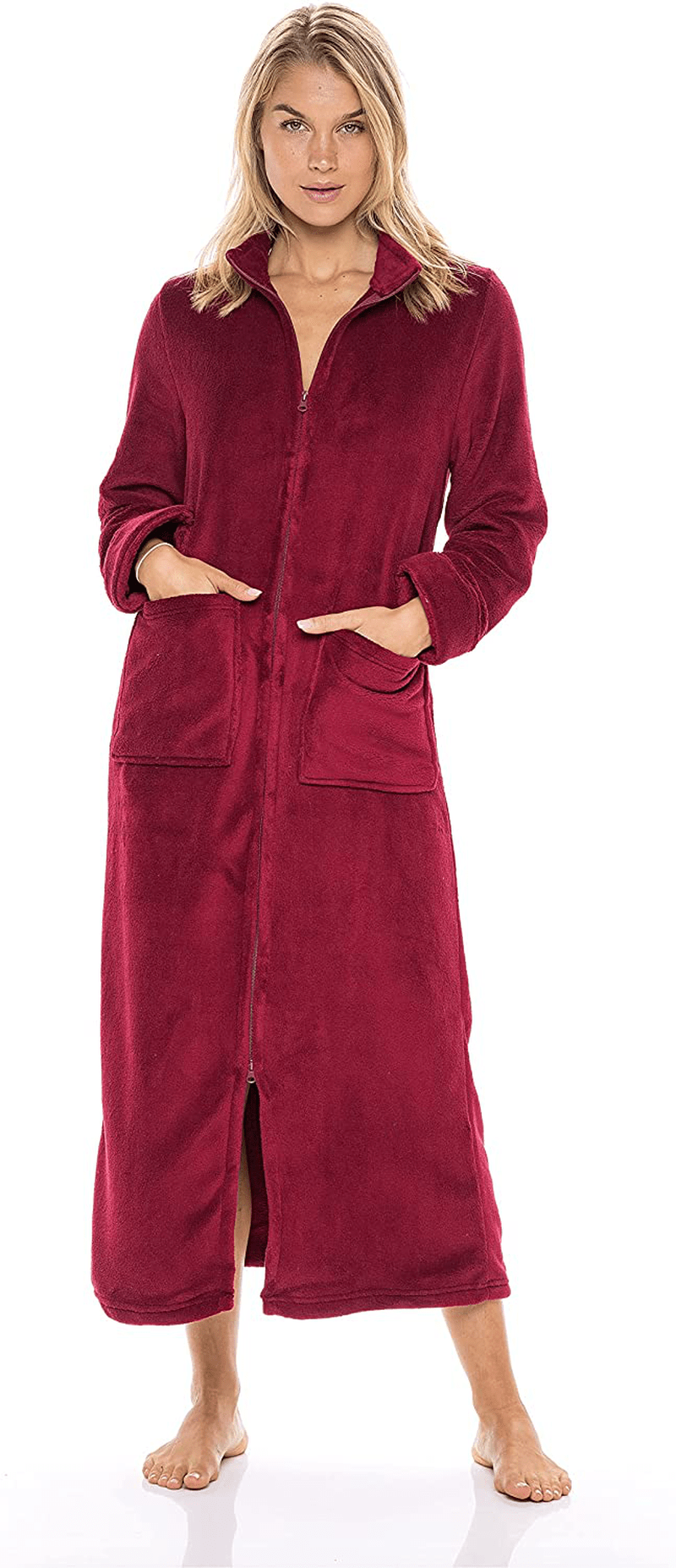 Alexander Del Rossa Women'S Zip up Fleece Robe, Long Warm Fitted Bathrobe Apparel & Accessories > Clothing > Sleepwear & Loungewear > Robes Kylie Max