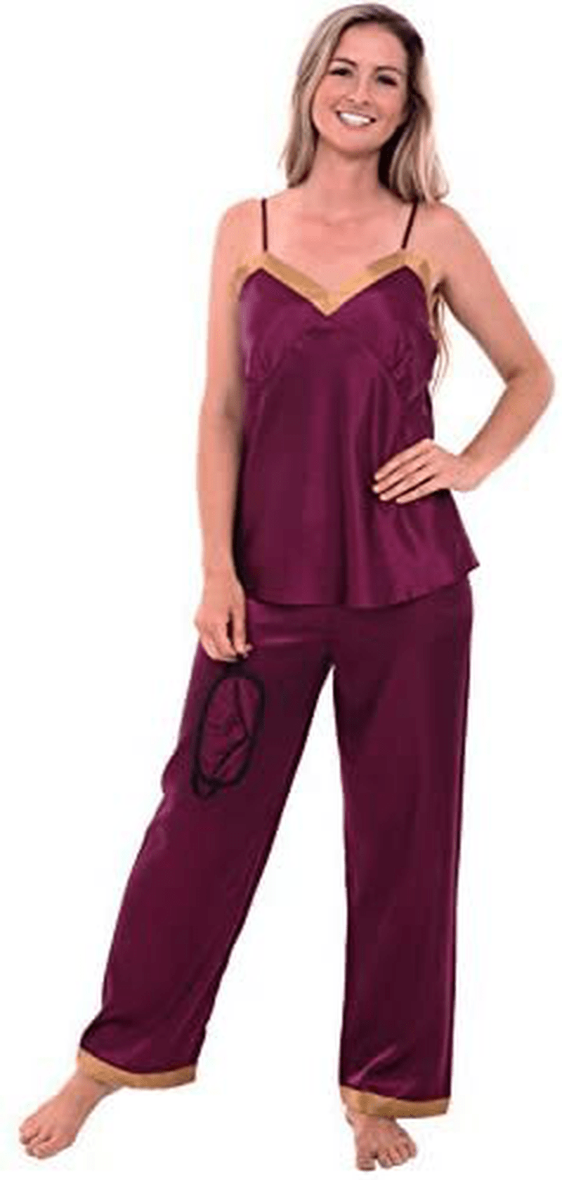 Alexander Del Rossa Womens Satin Pajamas, Cami Top Pj Set with Sleep Mask Apparel & Accessories > Clothing > Sleepwear & Loungewear Kylie Max