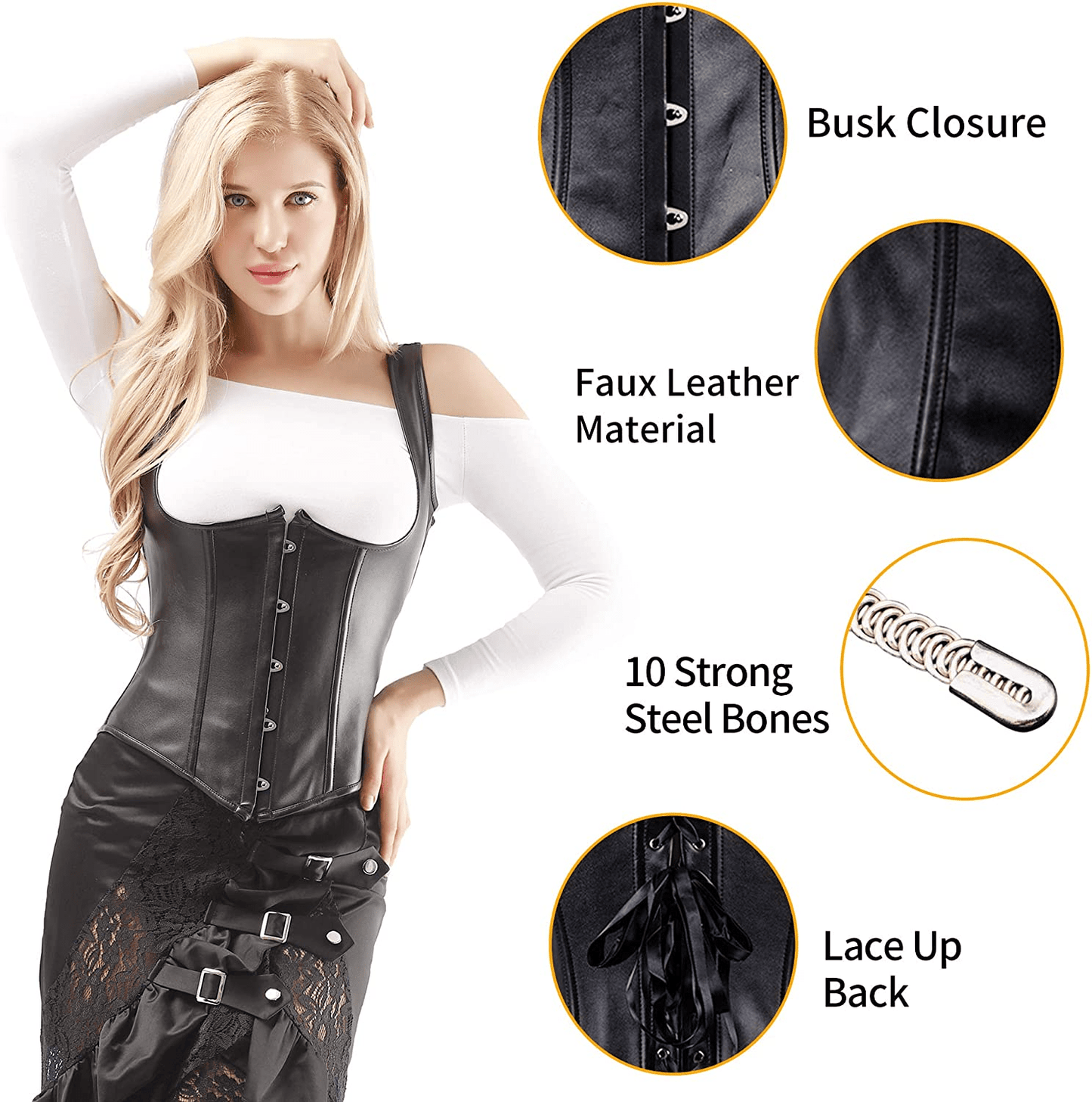 Alivila.Y Fashion Corset Womens Faux Leather Steampunk Corsets Victorian Bustier Top Apparel & Accessories > Clothing > Underwear & Socks > Lingerie Alivila.Y Fashion