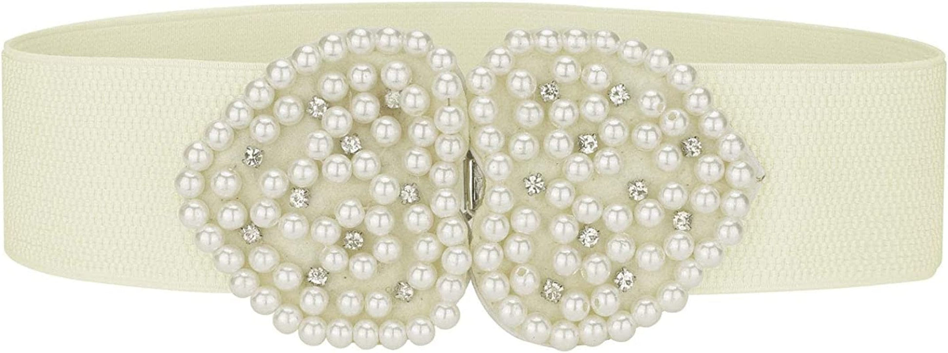 Allegra K Heart Shape Design Faux Pearl Rhinestone Decor Waist Belts for Women Apparel & Accessories > Clothing Accessories > Belts Allegra K White One Size