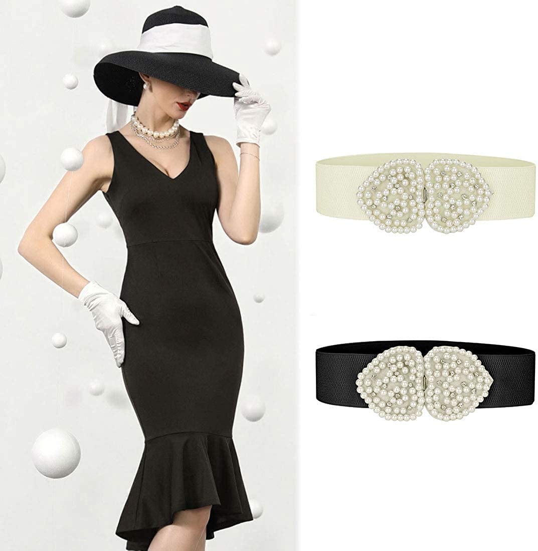 Allegra K Heart Shape Design Faux Pearl Rhinestone Decor Waist Belts for Women Apparel & Accessories > Clothing Accessories > Belts Allegra K