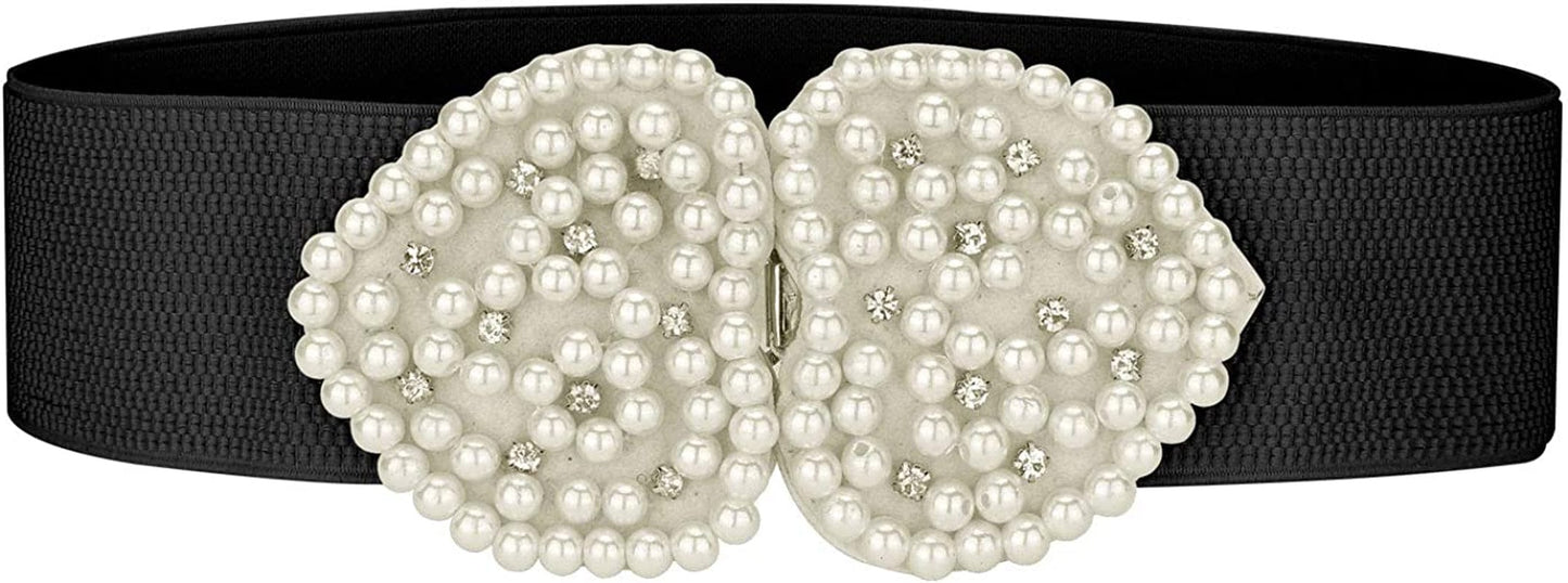 Allegra K Heart Shape Design Faux Pearl Rhinestone Decor Waist Belts for Women Apparel & Accessories > Clothing Accessories > Belts Allegra K Black One Size
