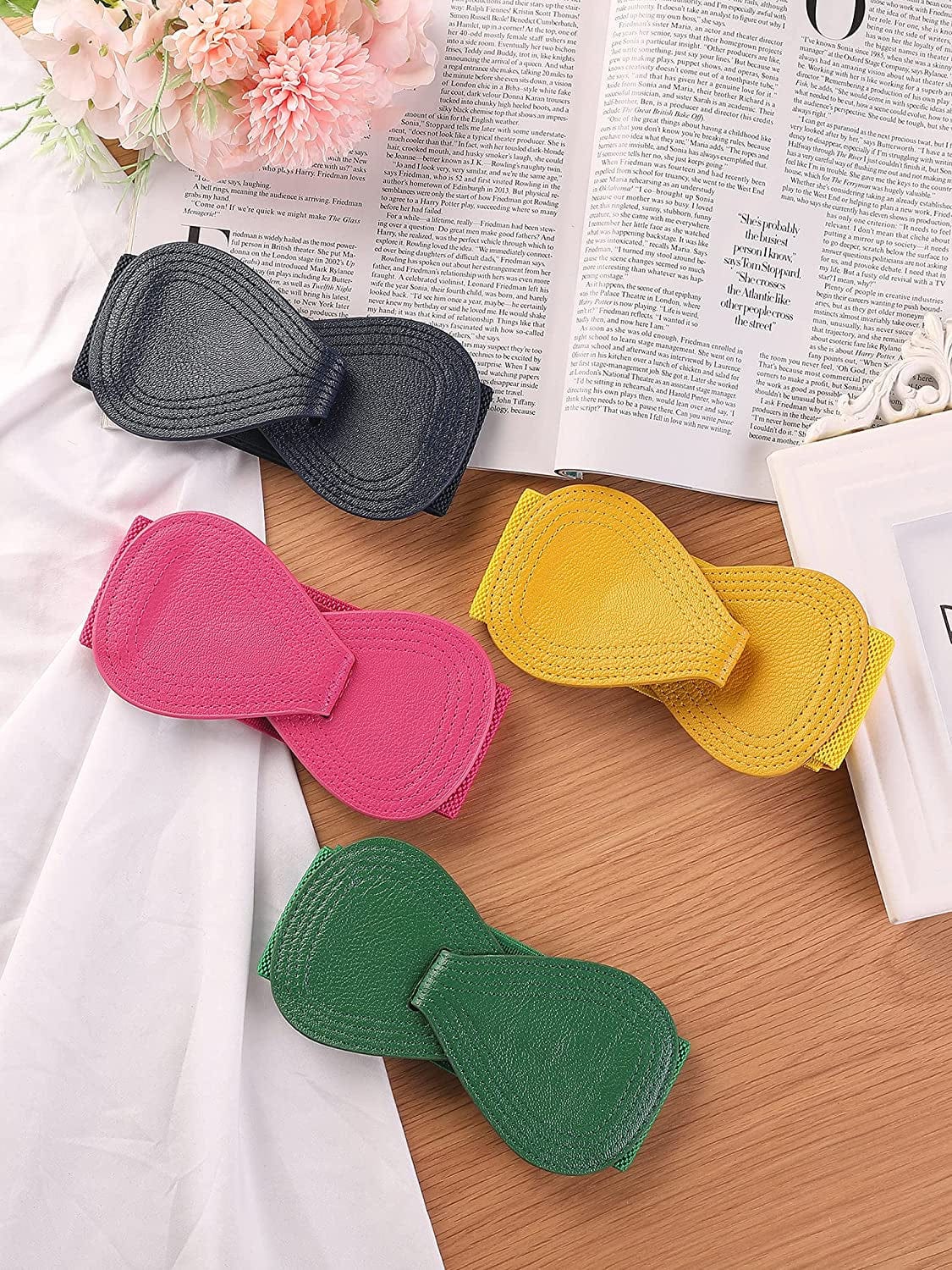 Allegra K Interlock Buckle 8-Shaped Faux Leather Elastic Belt Cinch Waistband for Lady Apparel & Accessories > Clothing Accessories > Belts Allegra K