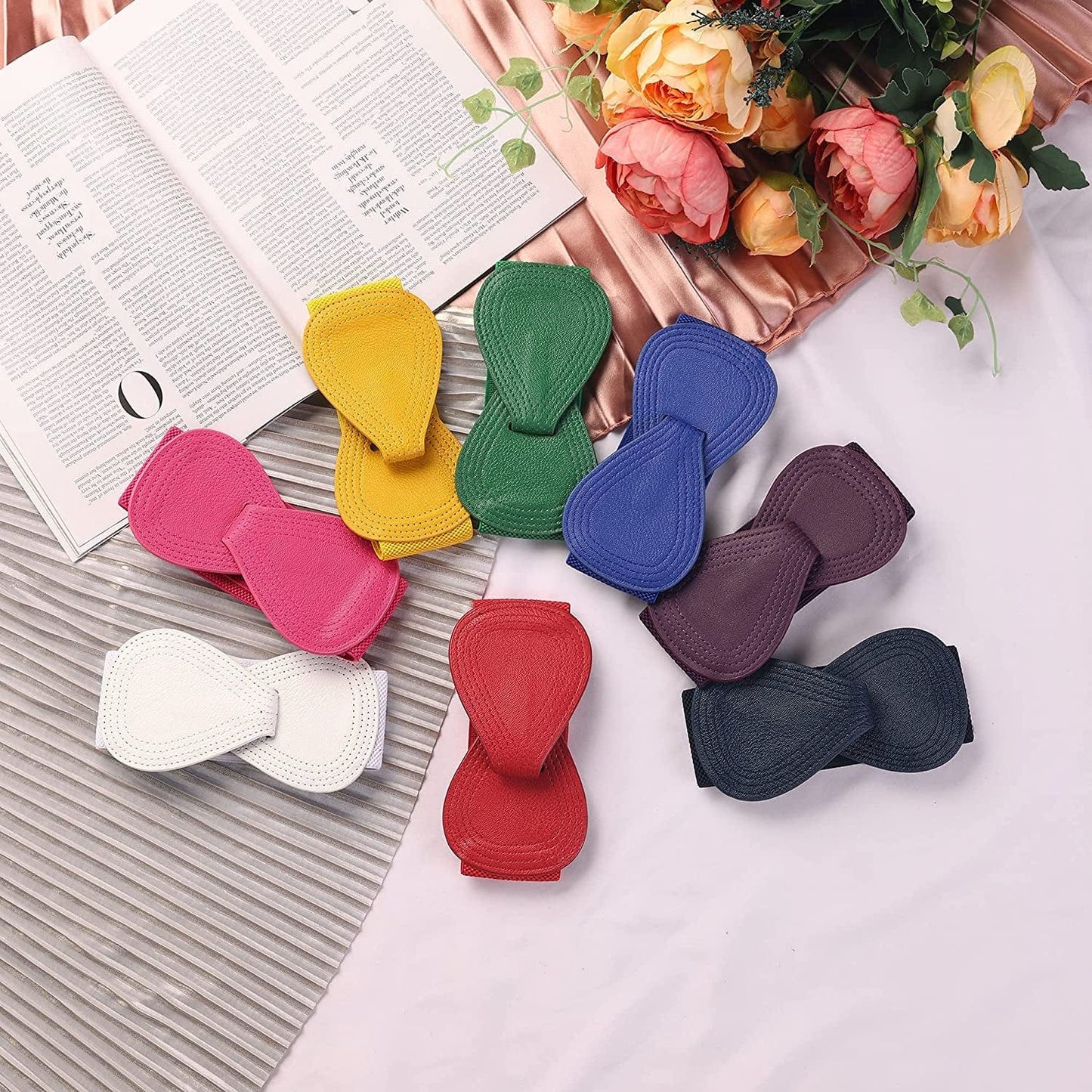 Allegra K Interlock Buckle 8-Shaped Faux Leather Elastic Belt Cinch Waistband for Lady Apparel & Accessories > Clothing Accessories > Belts Allegra K