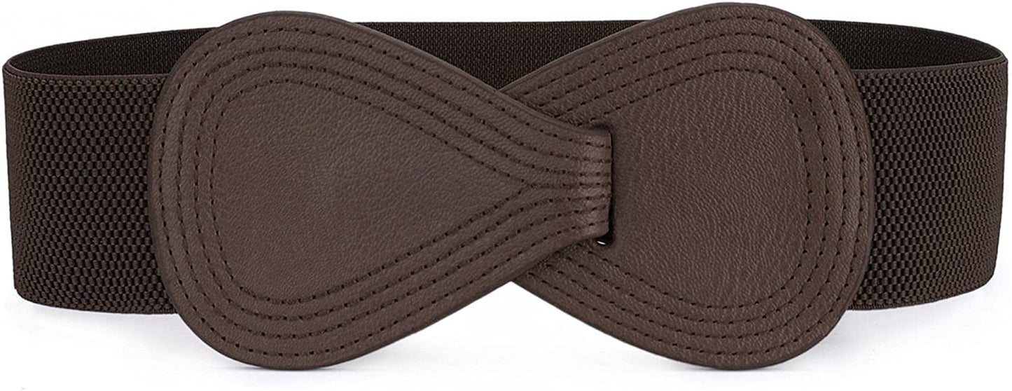 Allegra K Interlock Buckle 8-Shaped Faux Leather Elastic Belt Cinch Waistband for Lady Apparel & Accessories > Clothing Accessories > Belts Allegra K Coffee Fit Waist Girth:25"/63.5cm-37"/94cm