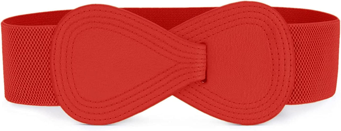 Allegra K Interlock Buckle 8-Shaped Faux Leather Elastic Belt Cinch Waistband for Lady Apparel & Accessories > Clothing Accessories > Belts Allegra K Red Fit Waist Girth:25"/63.5cm-37"/94cm