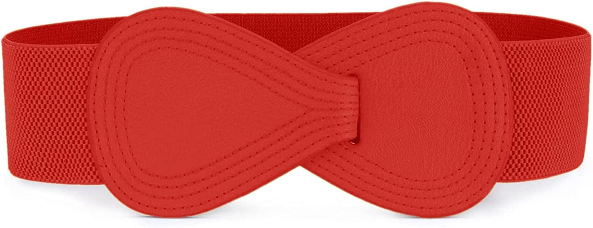 Allegra K Interlock Buckle 8-Shaped Faux Leather Elastic Belt Cinch Waistband for Lady Apparel & Accessories > Clothing Accessories > Belts Allegra K Red Fit Waist Girth:25"/63.5cm-37"/94cm