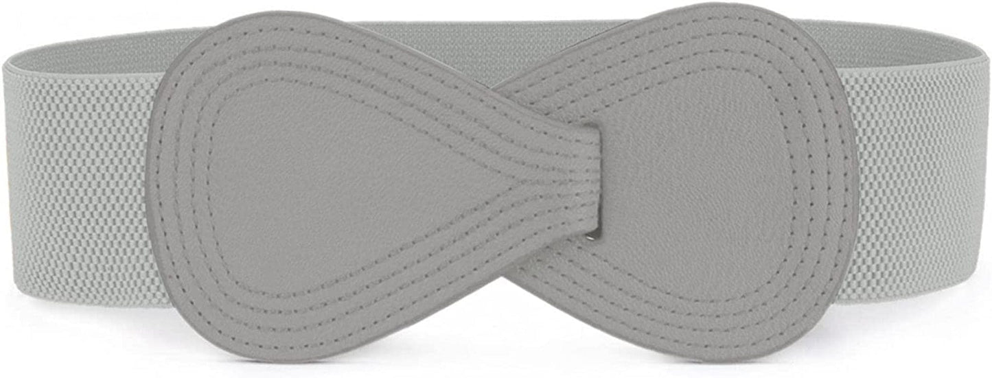 Allegra K Interlock Buckle 8-Shaped Faux Leather Elastic Belt Cinch Waistband for Lady Apparel & Accessories > Clothing Accessories > Belts Allegra K Gray Fit Waist Girth:25"/63.5cm-37"/94cm