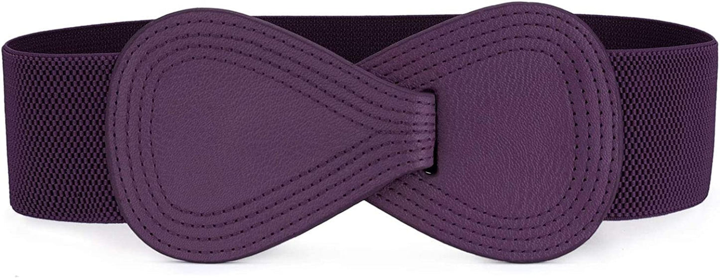 Allegra K Interlock Buckle 8-Shaped Faux Leather Elastic Belt Cinch Waistband for Lady Apparel & Accessories > Clothing Accessories > Belts Allegra K Purple Fit Waist Girth:25"/63.5cm-37"/94cm