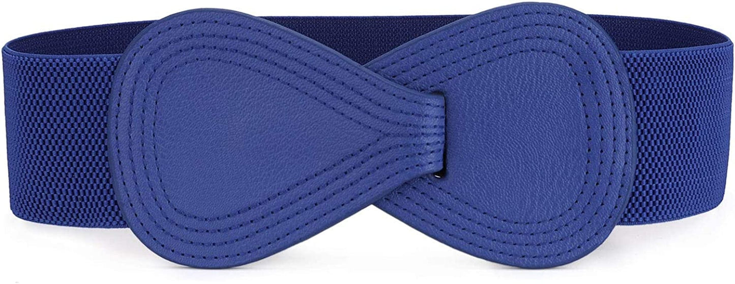 Allegra K Interlock Buckle 8-Shaped Faux Leather Elastic Belt Cinch Waistband for Lady Apparel & Accessories > Clothing Accessories > Belts Allegra K Blue Fit Waist Girth:25"/63.5cm-37"/94cm