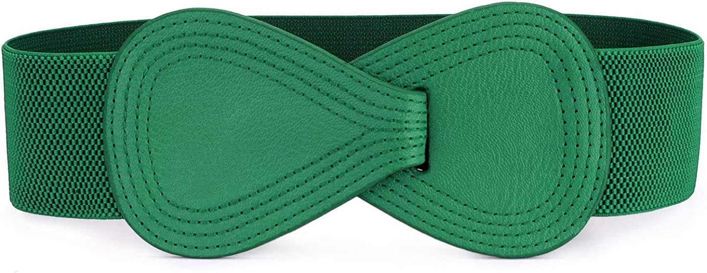 Allegra K Interlock Buckle 8-Shaped Faux Leather Elastic Belt Cinch Waistband for Lady Apparel & Accessories > Clothing Accessories > Belts Allegra K Green Fit Waist Girth:25"/63.5cm-37"/94cm