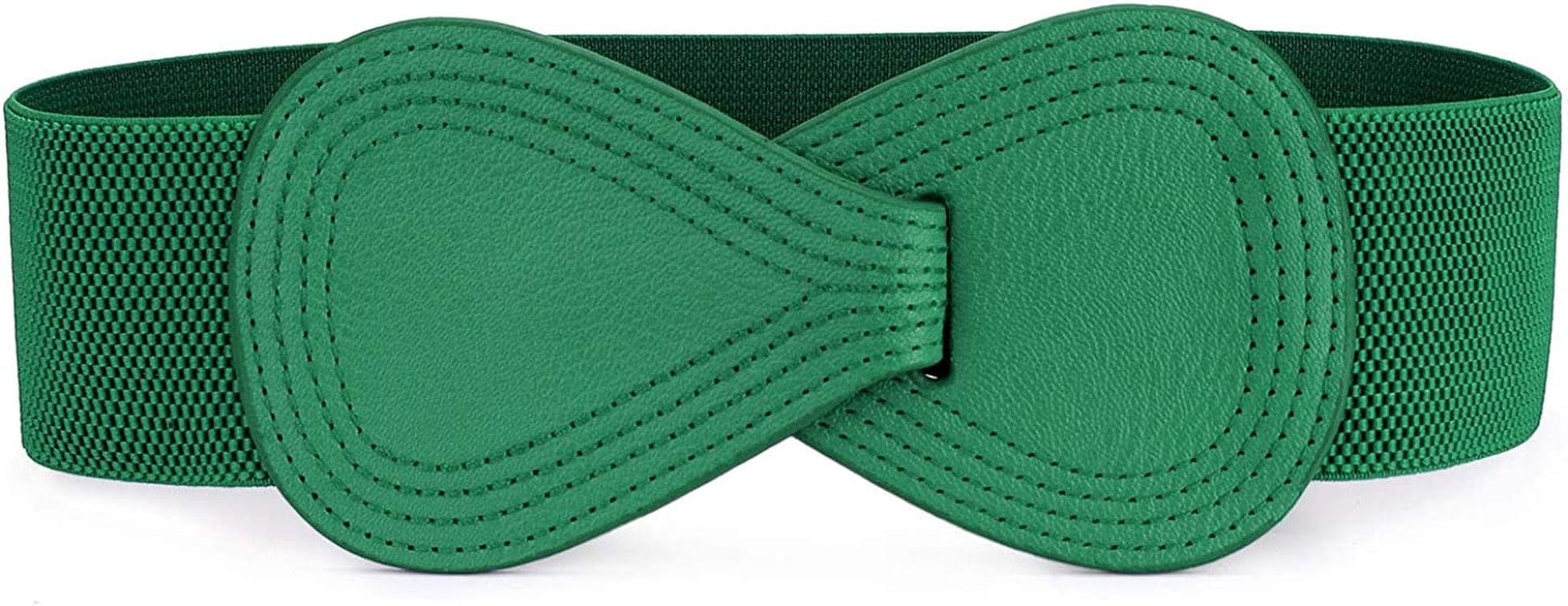 Allegra K Interlock Buckle 8-Shaped Faux Leather Elastic Belt Cinch Waistband for Lady Apparel & Accessories > Clothing Accessories > Belts Allegra K Green Fit Waist Girth:25"/63.5cm-37"/94cm