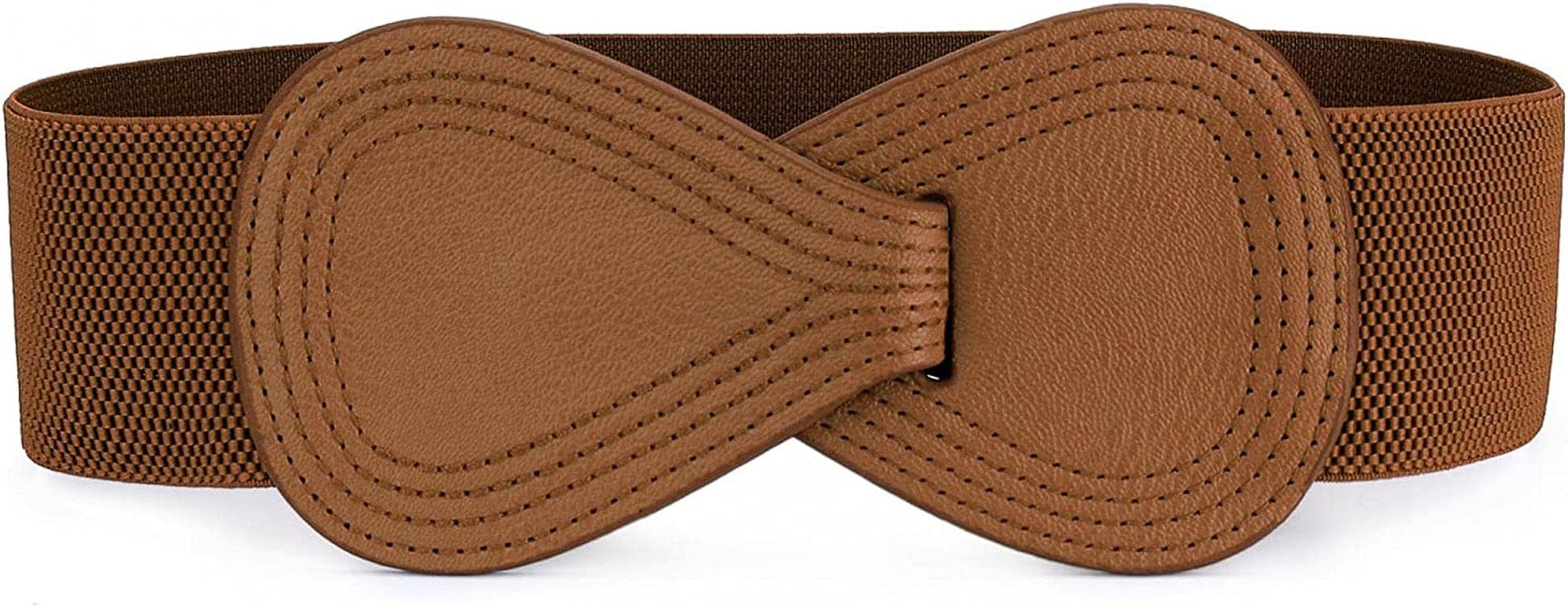 Allegra K Interlock Buckle 8-Shaped Faux Leather Elastic Belt Cinch Waistband for Lady Apparel & Accessories > Clothing Accessories > Belts Allegra K Brown Fit Waist Girth:25"/63.5cm-37"/94cm